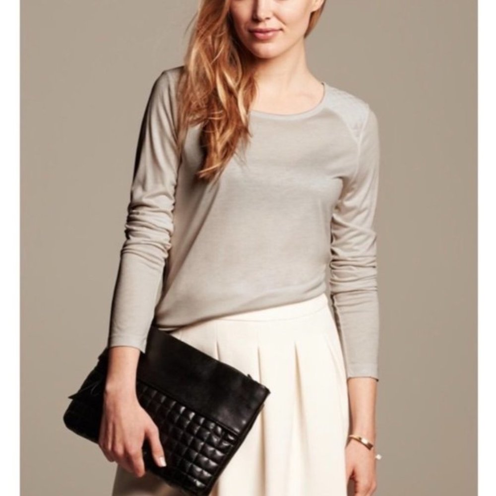Banana Republic ~ Quilted Shoulder black long sleeve tee